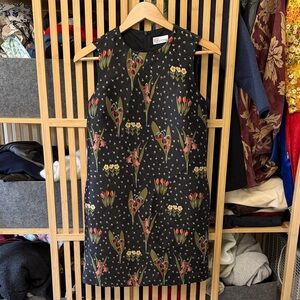 RED Valentino Black Floral Mini Dress with Pink & Red Accents